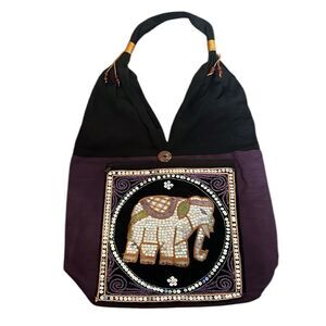 Embroidered Sequin Elephant Purse Shoulder Bag Tote Elephant Thailand Hobo Beads